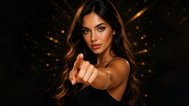 Fast Fingers Woman Pointing Hero Image